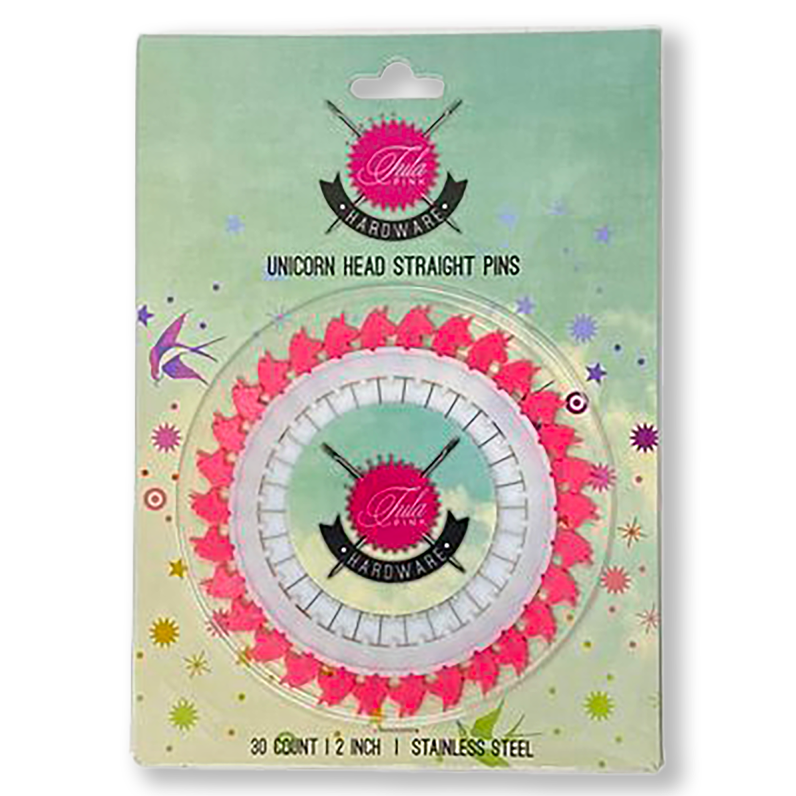 Tula Pink Unicorn Head Straight Pins 30 ct.