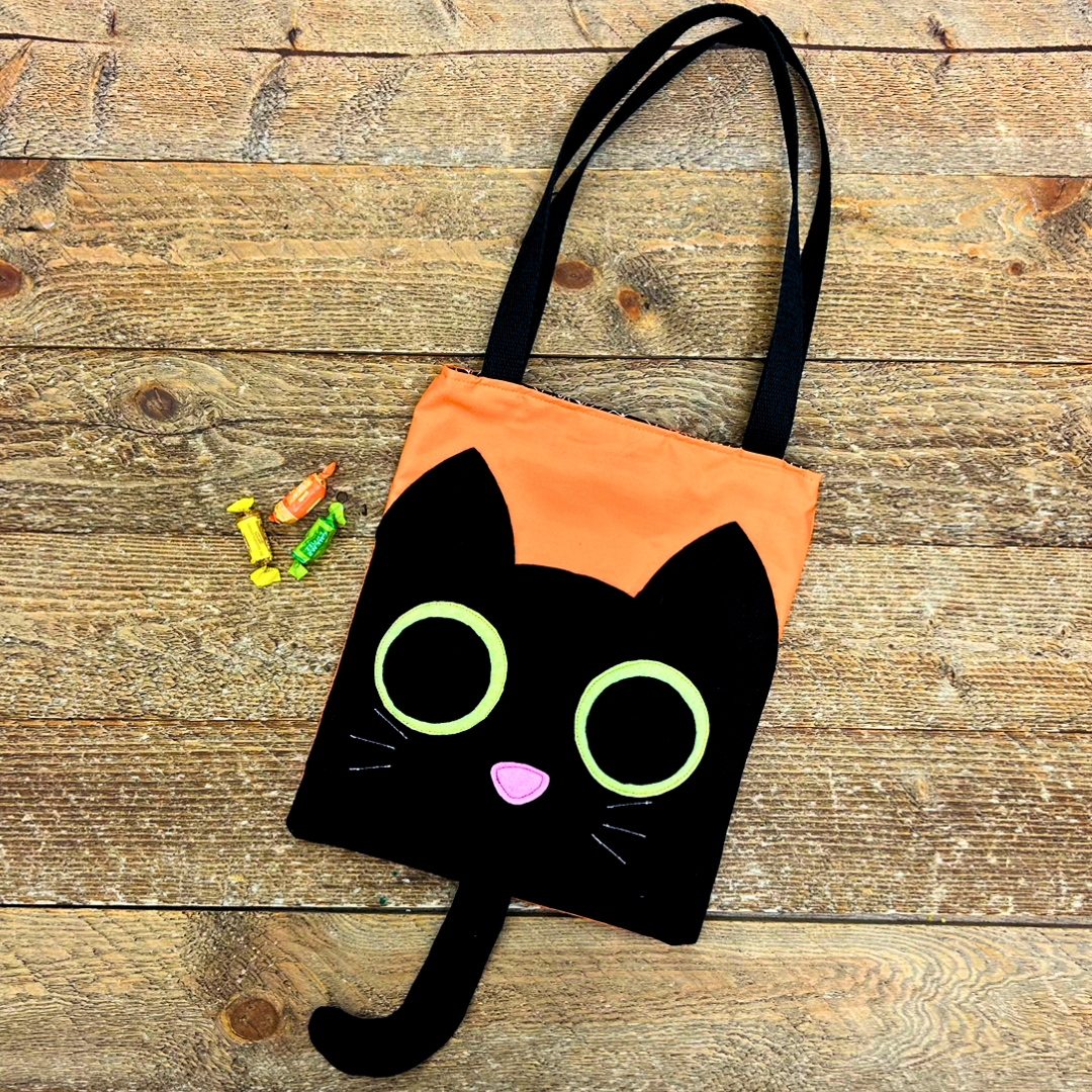 kids’ night out: black kitty trick-or-treat bag