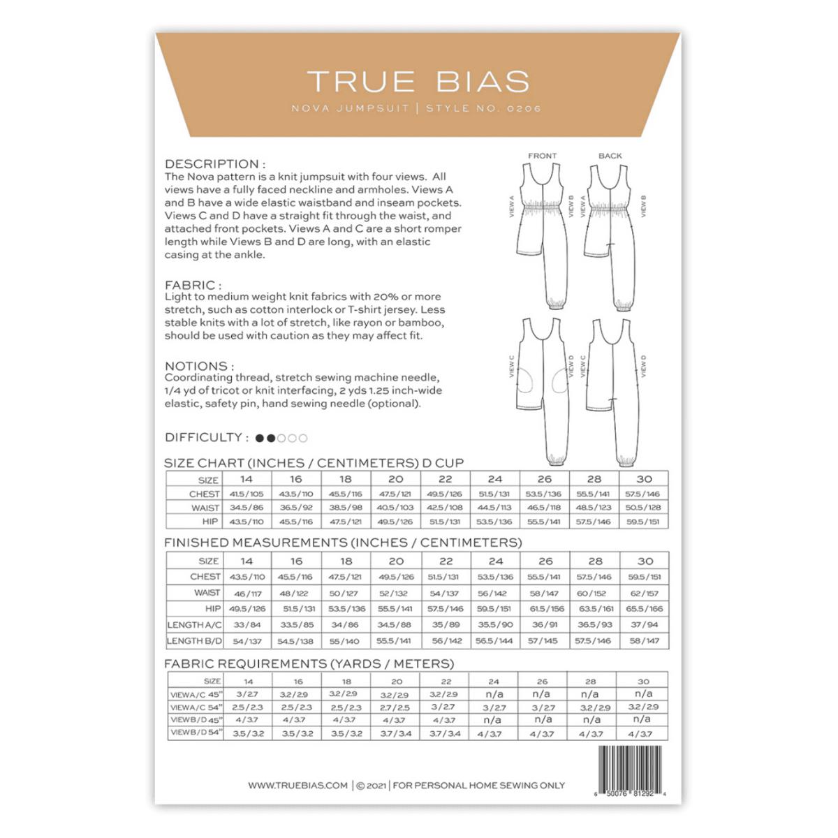 True Bias - Nova Jumpsuit - Sizes 14-30