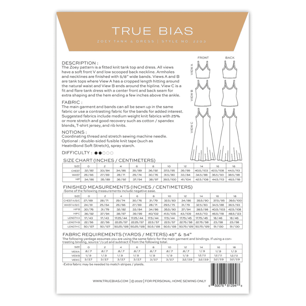 True Bias - Zoey Tank & Dress 0-18