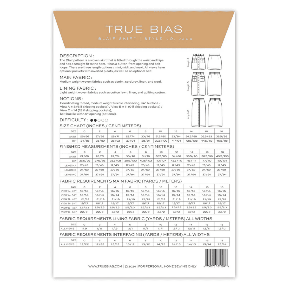 True Bias - Blair Skirt (Sizes 0-18)