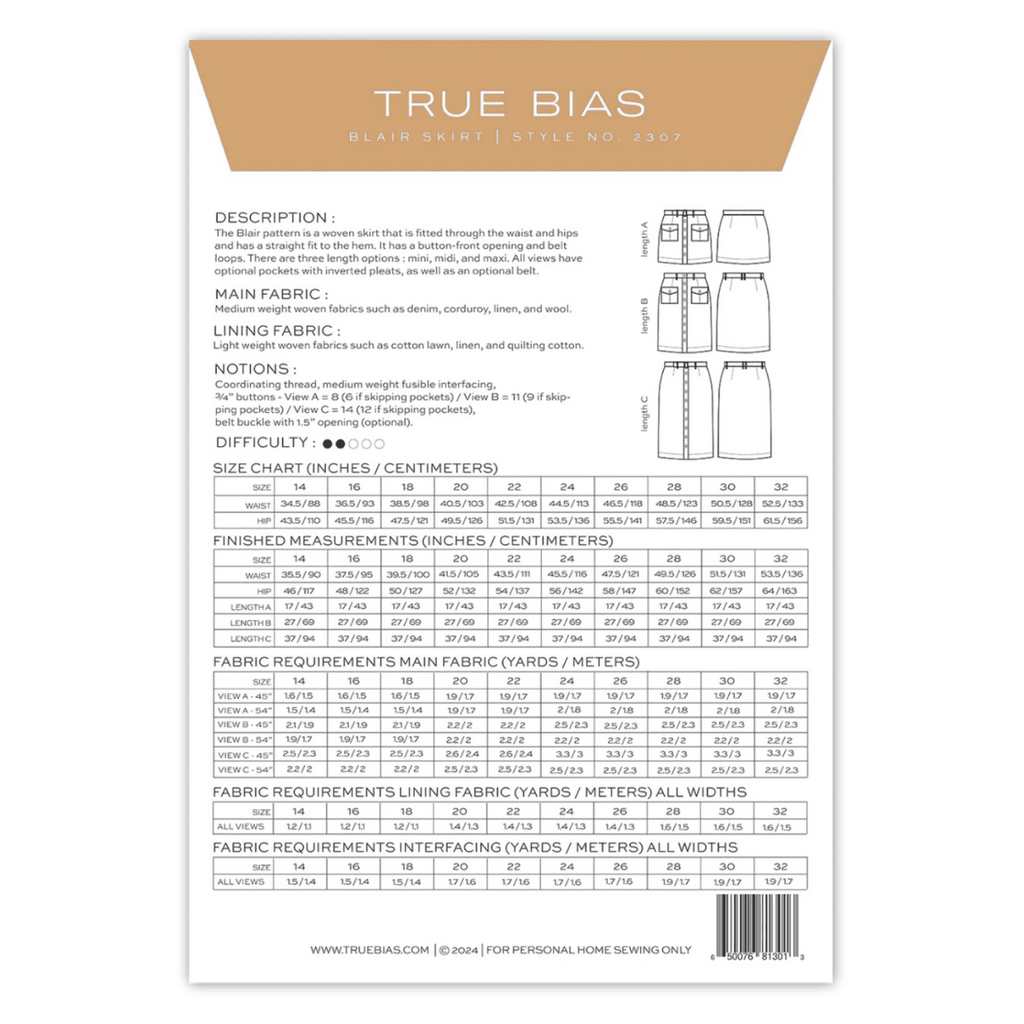 True Bias - Blair Skirt (Sizes 14-32)