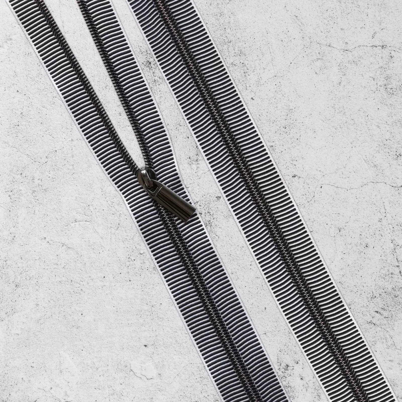 Sallie Tomato - #5 Nylon Zipper By the Yard - Black and White/Gunmetal