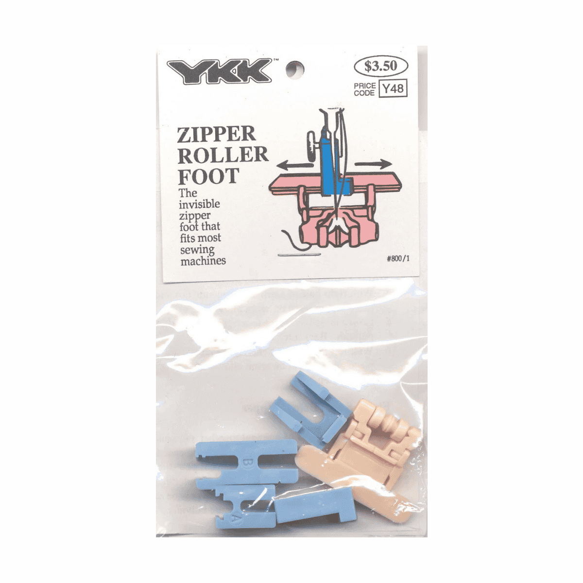 YKK Zipper Roller Foot for Invisible Zippers - fits most machines