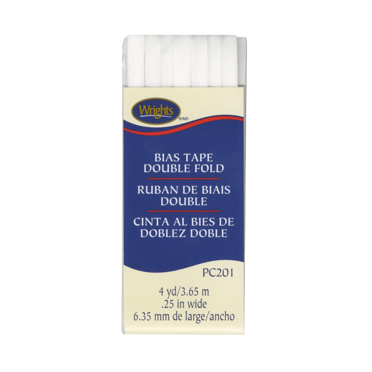 Wrights Double Fold Bias Tape White - 1/4" wide by 4 yards