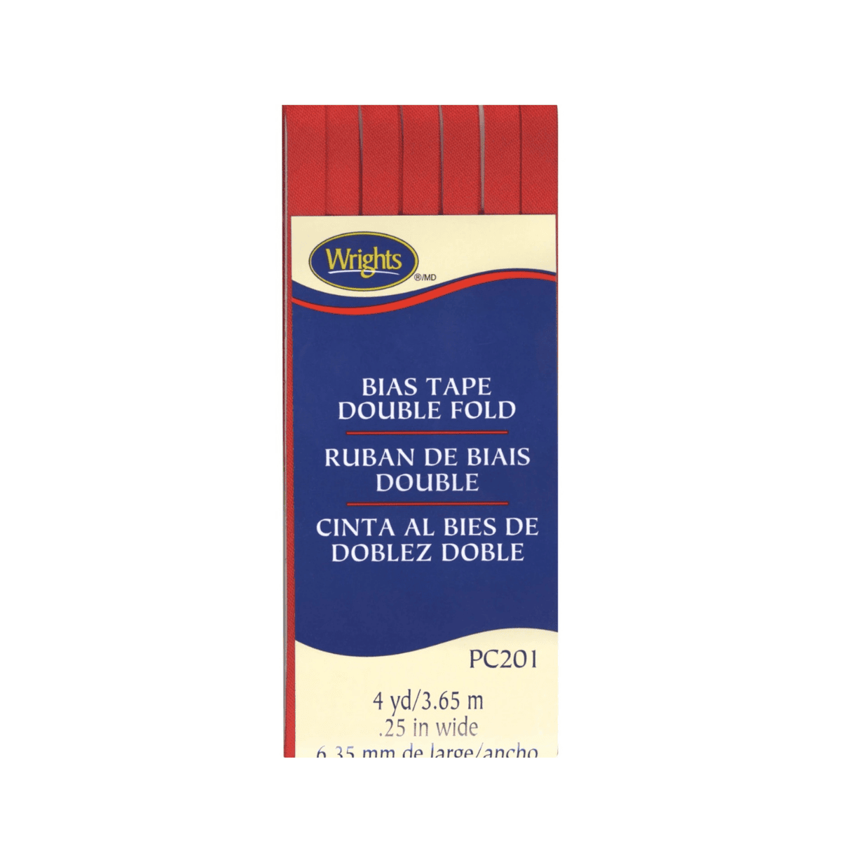 Wrights Double Fold Bias Tape Scarlet - 1/4" by 4 yards