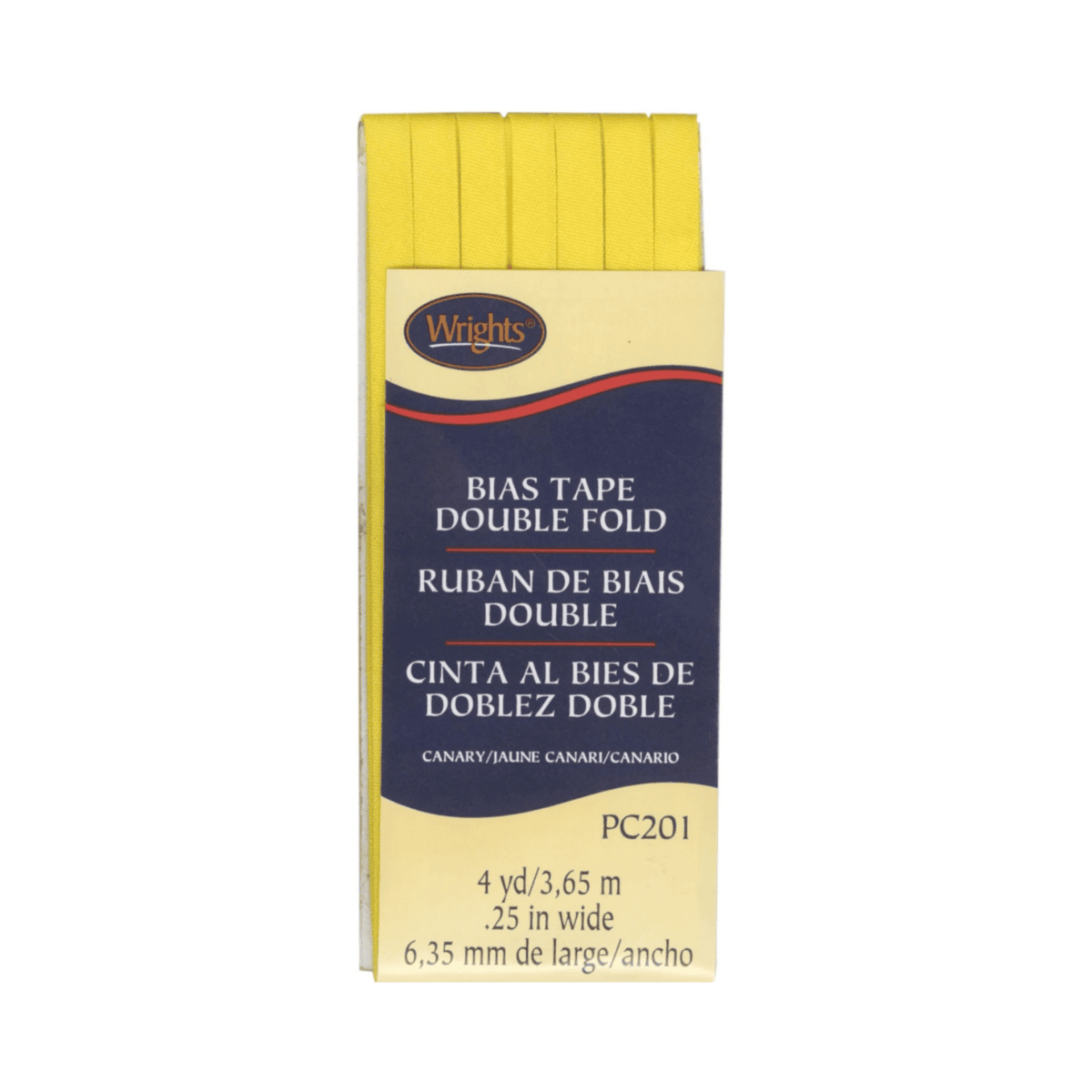 Wrights Double Fold Bias Tape Canary - 1/4" wide by 4 yards