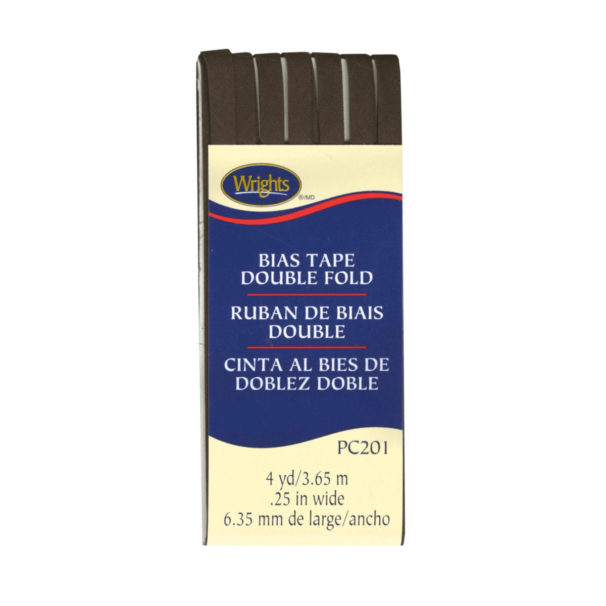 Wrights Double Fold Bias Tape Mocha - 1/4" wide by 4 yards