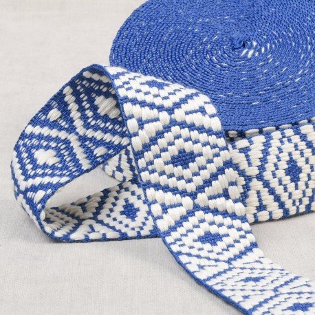 Jacquard Webbing - 1-1/2" wide - Blue and White Diamond (123) 