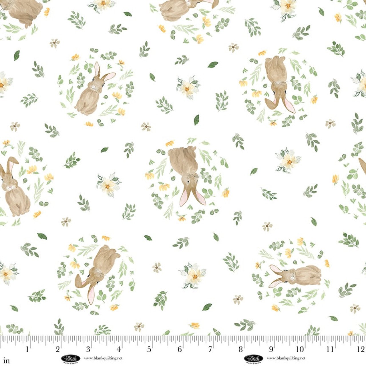 Spring Serenade - Bunnies in Round Foliage - White