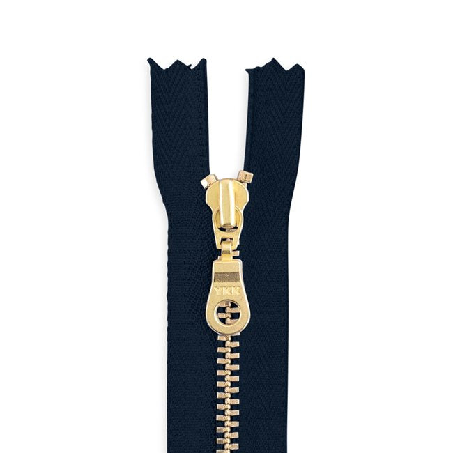 YKK Metal Zipper - Midnight with Brass Donut Pull
