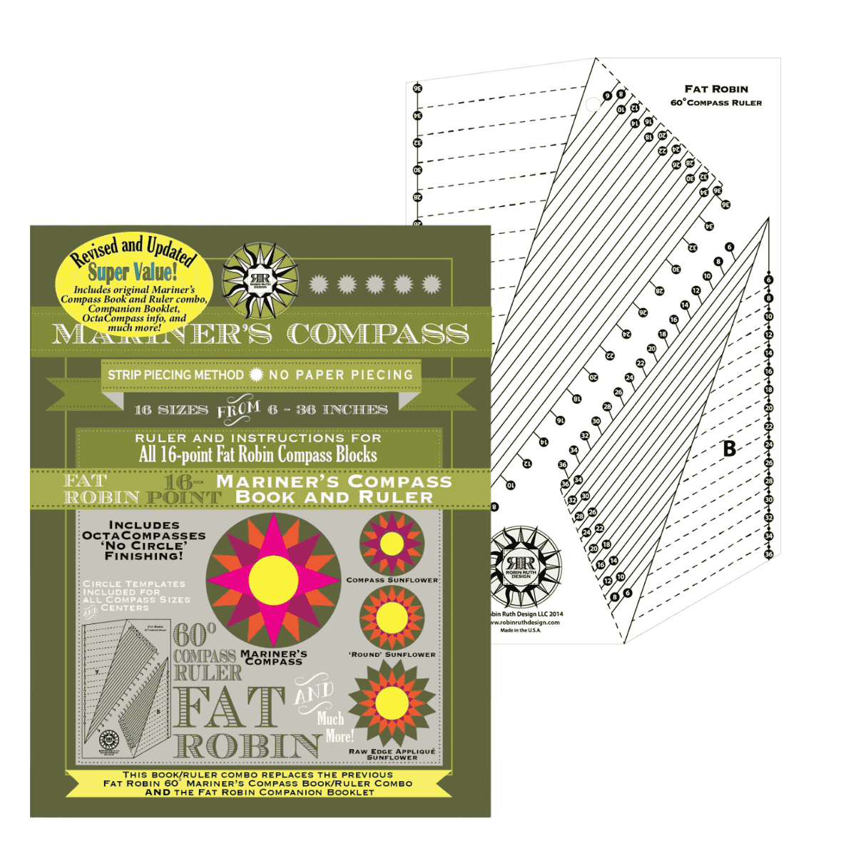 Fat Robin 16-Point Mariner's Compass Book and Ruler Combo