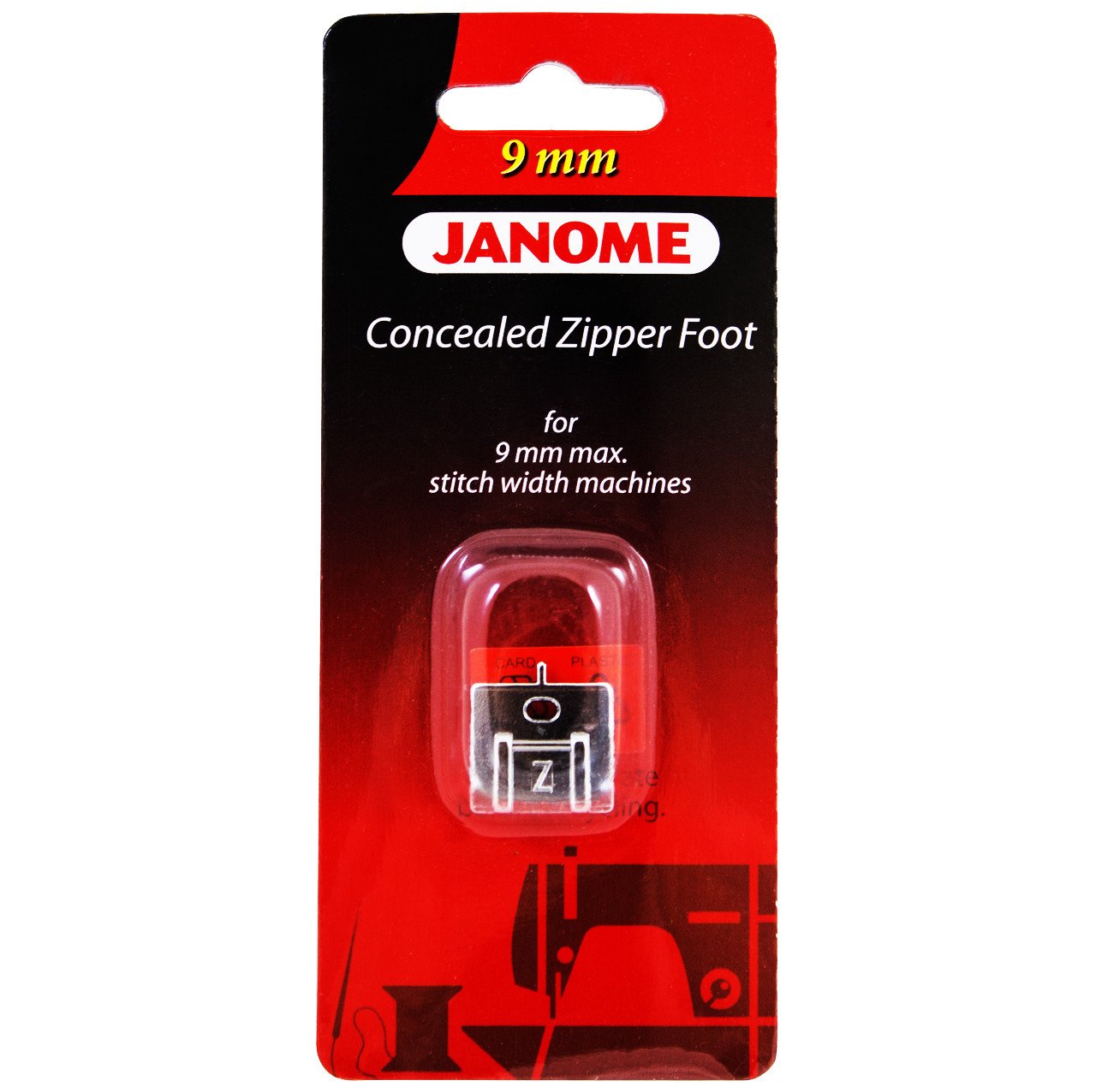 Janome Concealed Zipper Foot - 9mm machines