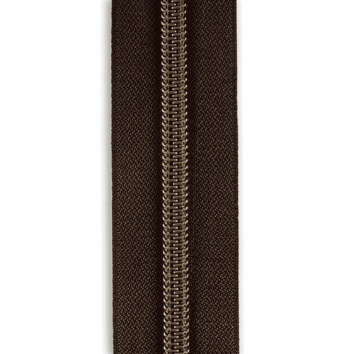 #5 Metallic Nylon Zipper By the Yard - Dark Brown