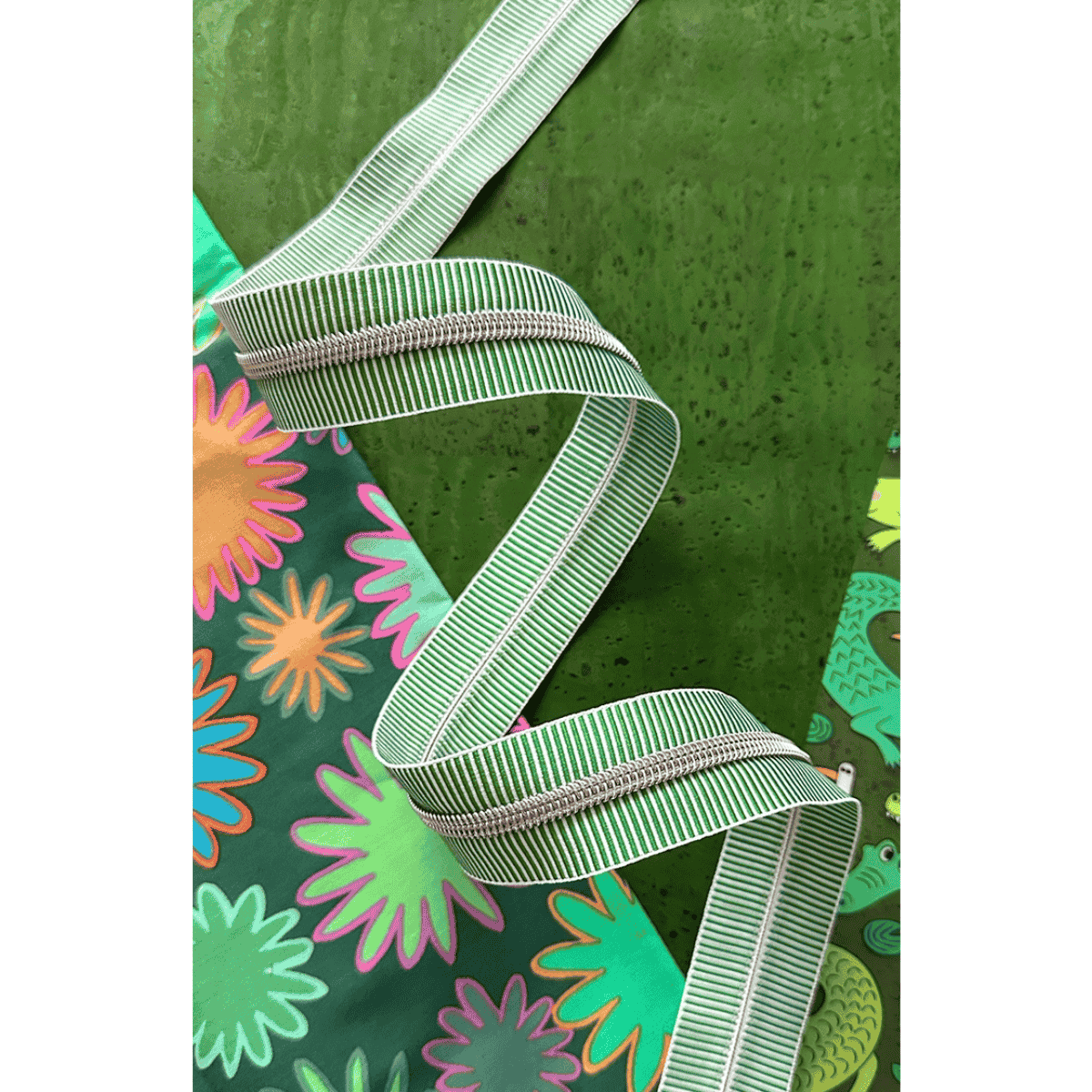 Zipper Tape - 3yds - Green Stripe