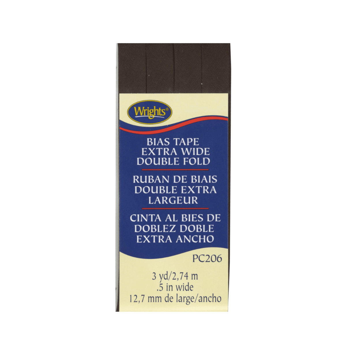 1/2" Extra Wide Double Fold Bias Tape - 3yds - Seal Brown