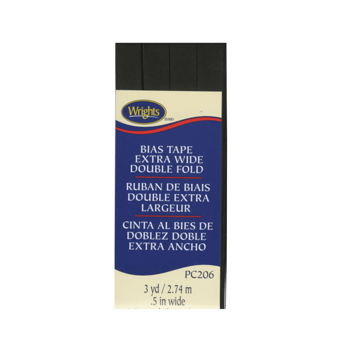 1/2" Extra Wide Double Fold Bias Tape - 3 yds - Black