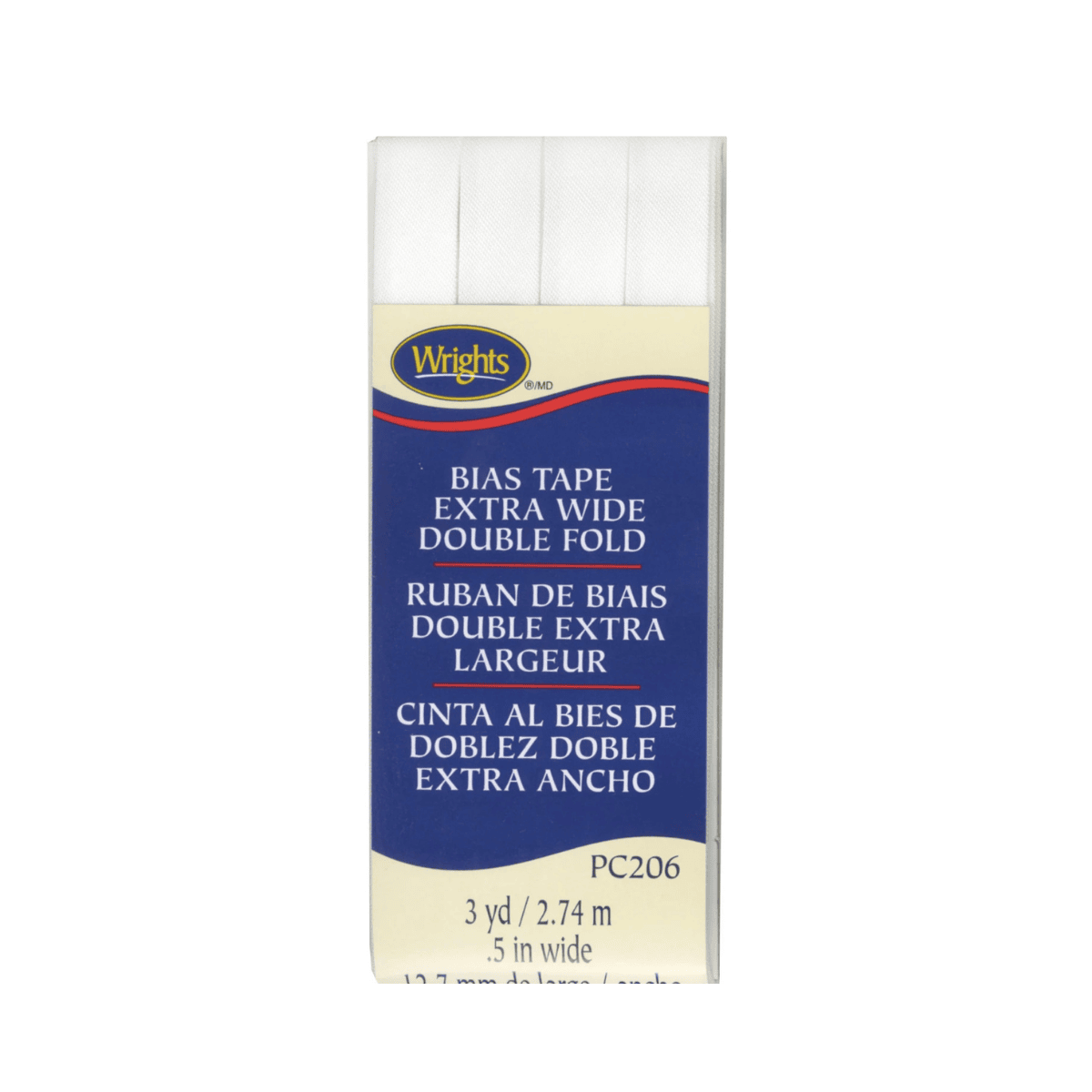 1/2" Extra Wide Double Fold Bias Tape - 3 yds - White