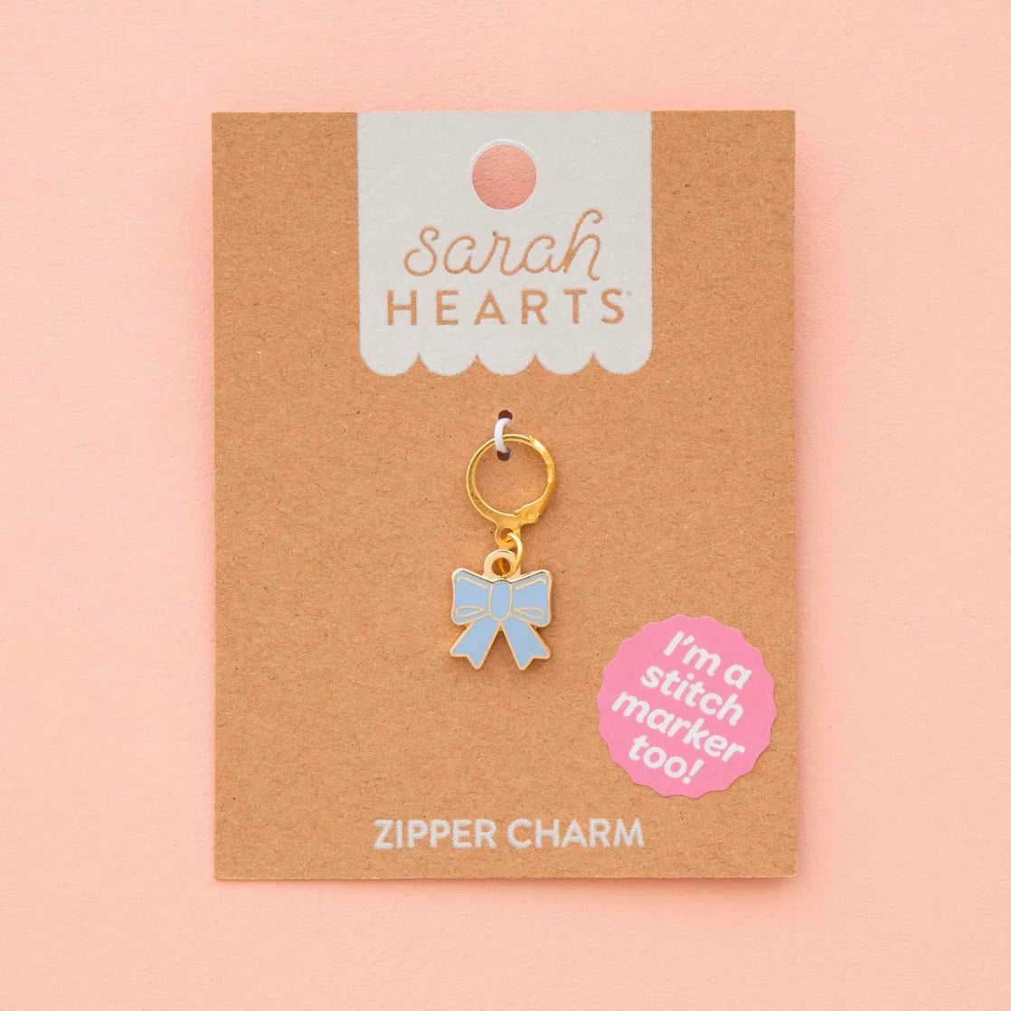 Sarah Hearts - Zipper Charm - Blue Bow
