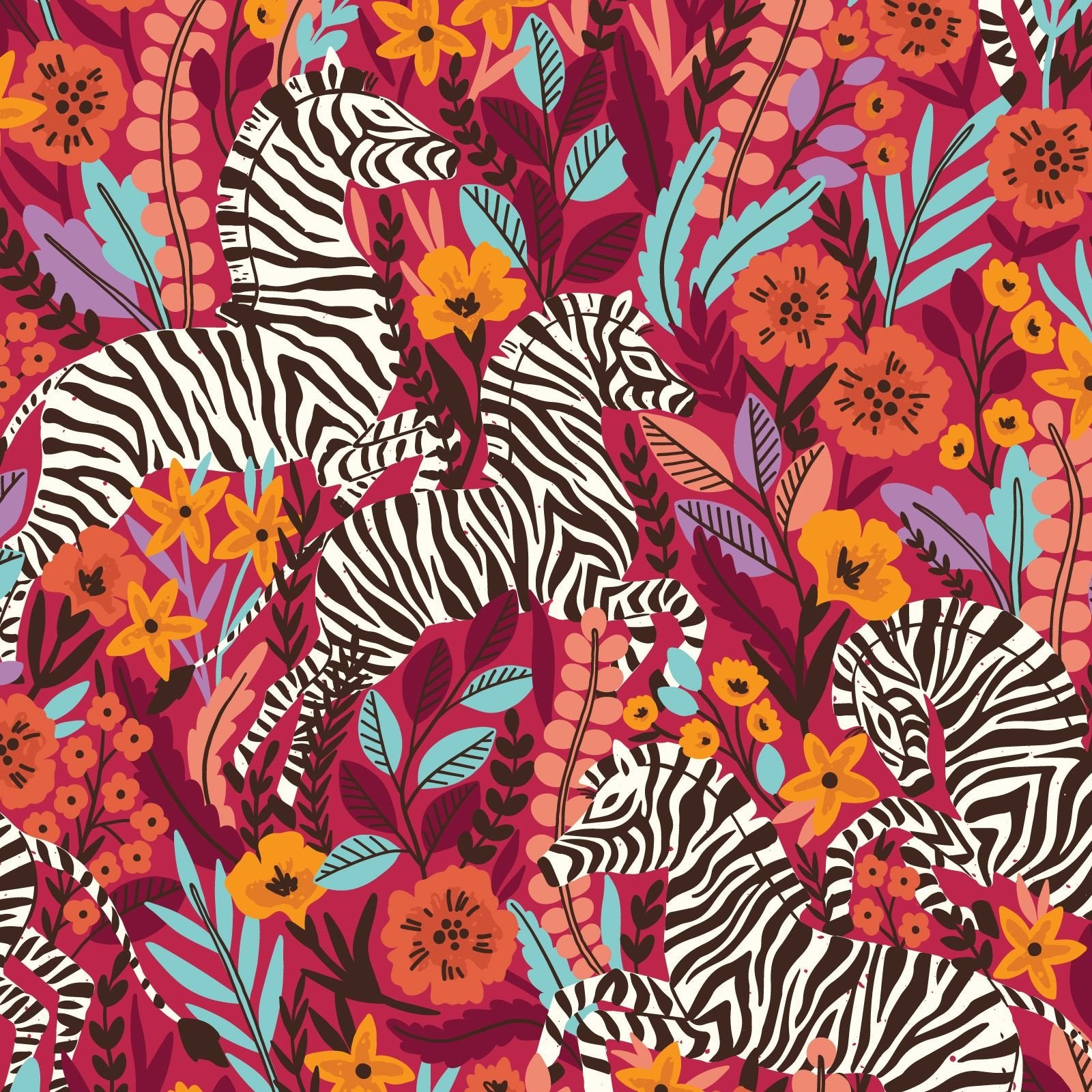 Zebras - Frolicking Zebras - Red