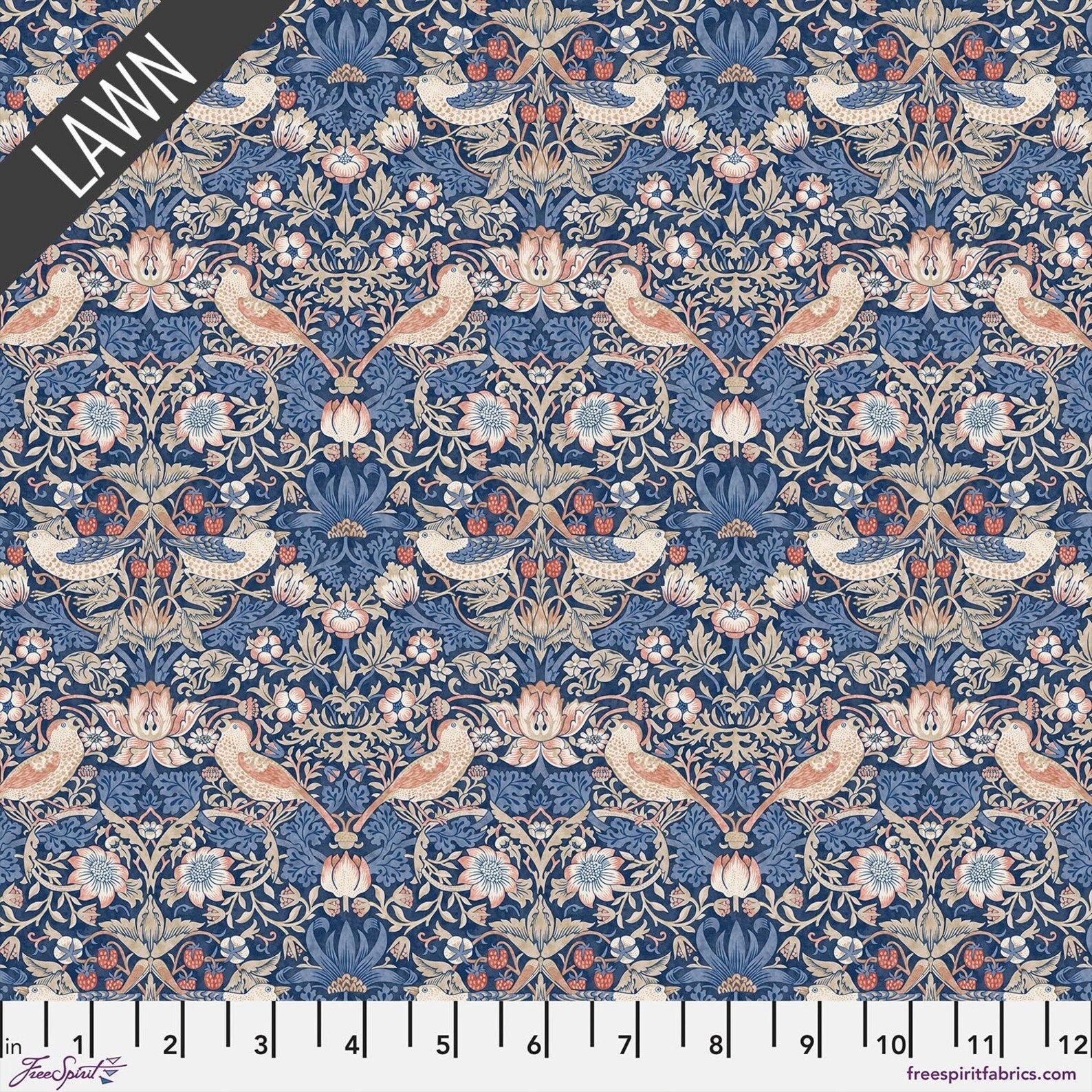 Bexleyheath Cotton Lawn - Mini Strawberry Thief - Inky