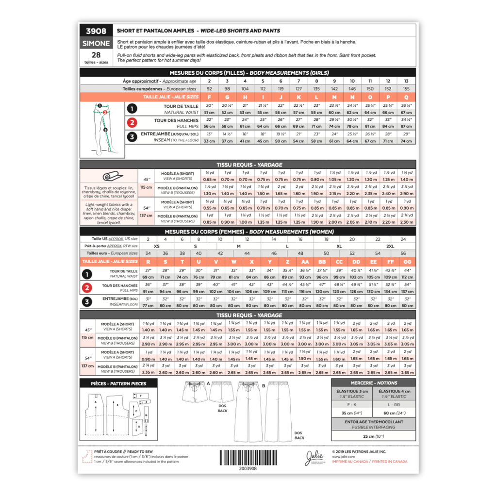 Jalie Patterns - Simone Wide-Leg Shorts and Pants