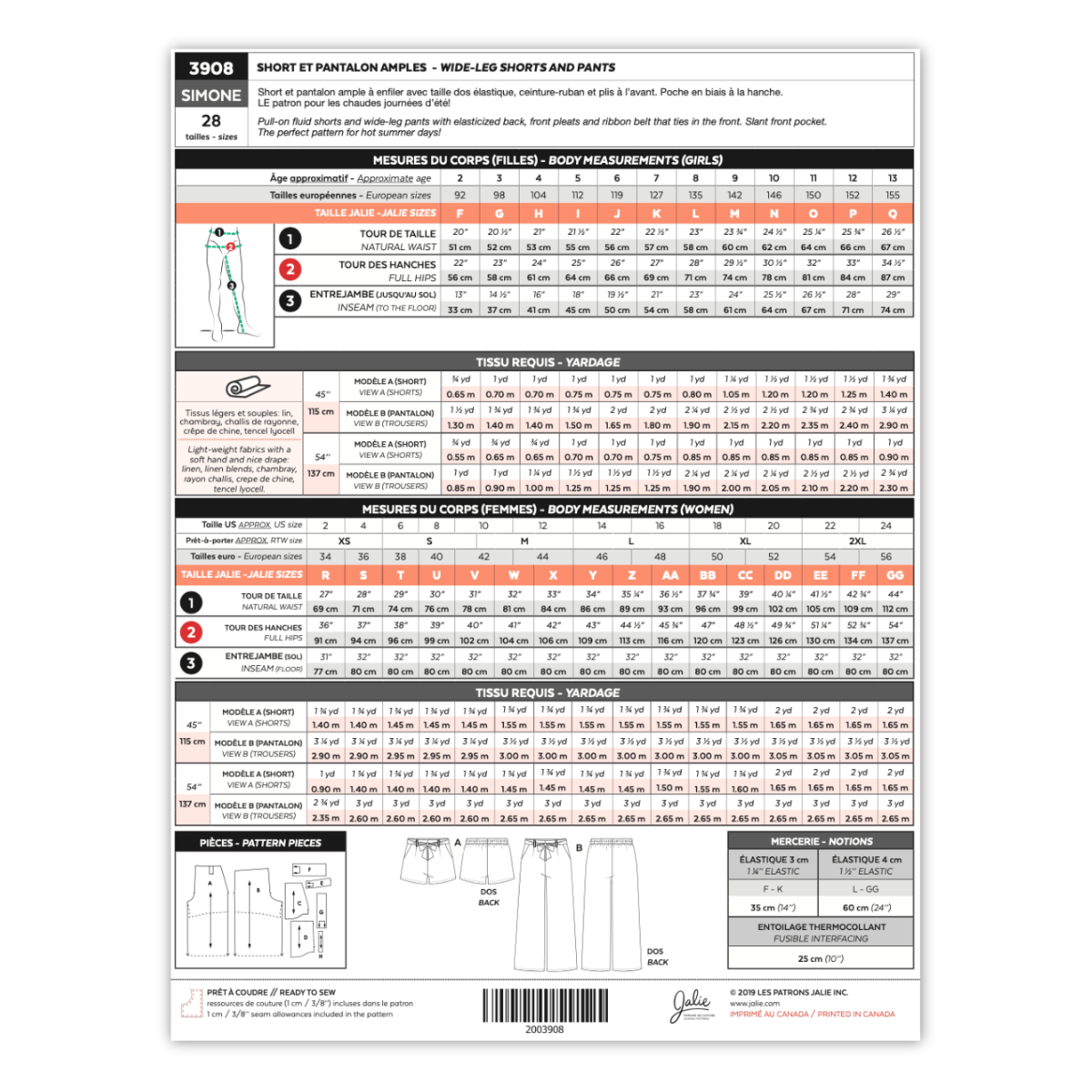 Jalie Patterns - Simone Wide-Leg Shorts and Pants