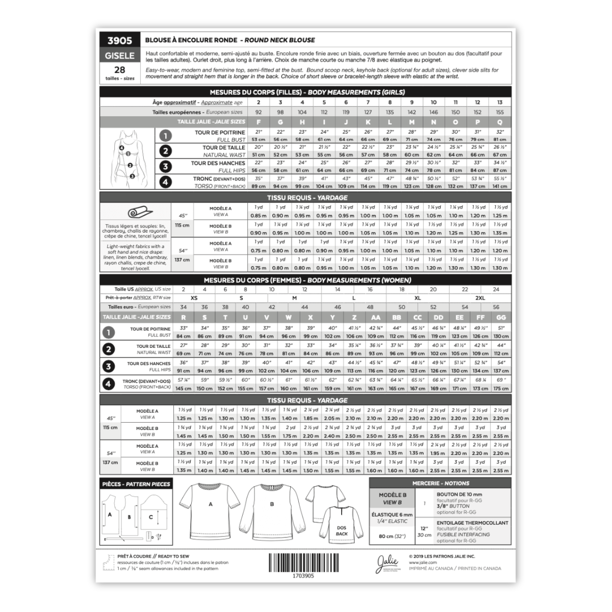 Jalie Patterns - Gisele Round Neck Blouse