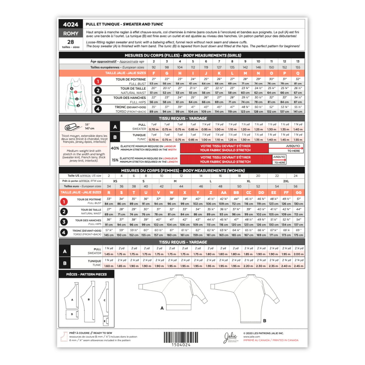 Jalie Patterns - Romy Sweater and Tunic