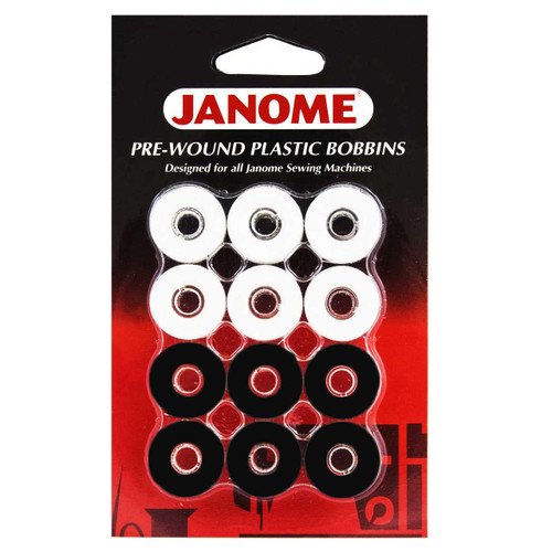 Janome Pre-Wound Plastic Bobbins - Black and White