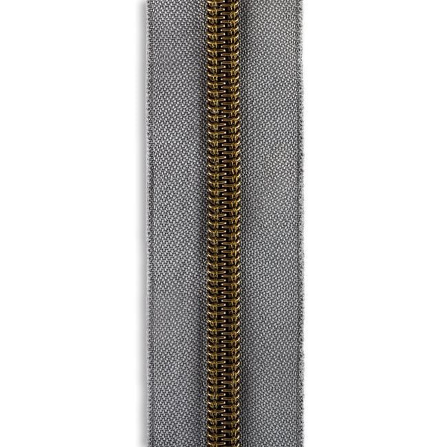#5 Metallic Nylon Zipper By the Yard - Grey