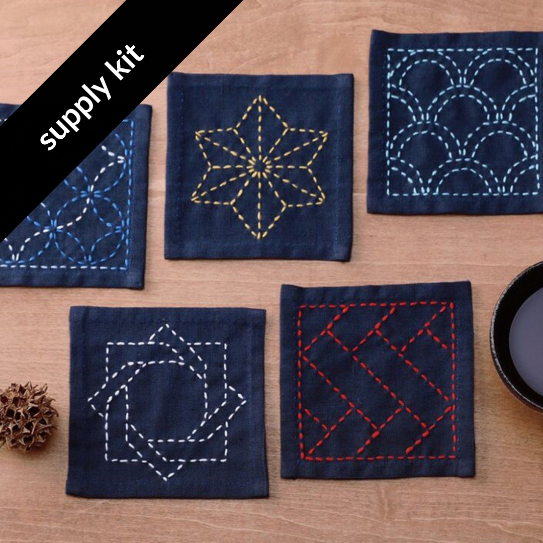 Sashiko Coaster Embroidery Kit - Navy Blue