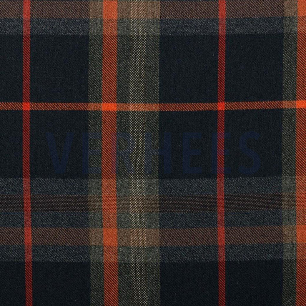Tartan Check Flannel - Navy/Brown/Orange