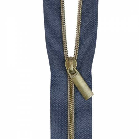 Sallie Tomato - #5 Nylon Zipper By the Yard - Navy/Antique Brass