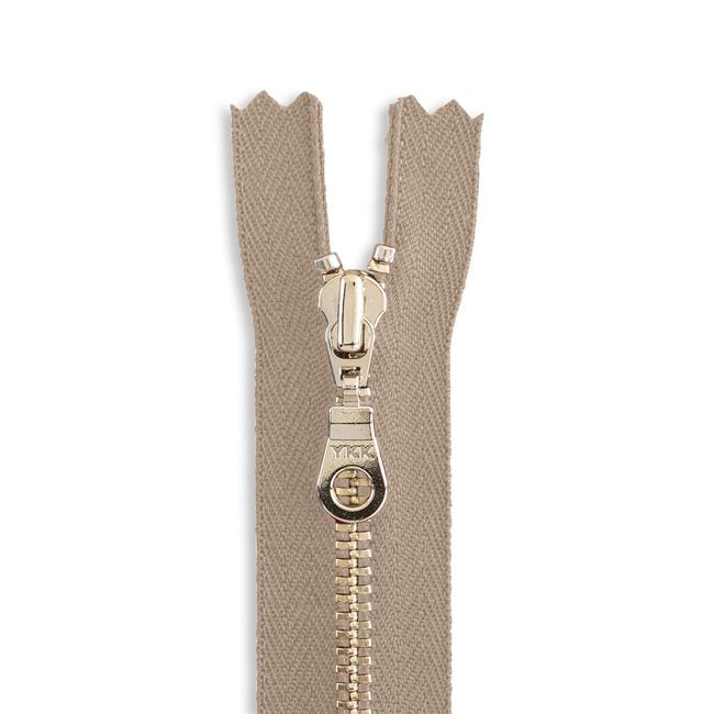 YKK Metal Zipper - Light Beige with Nickle Donut Pull
