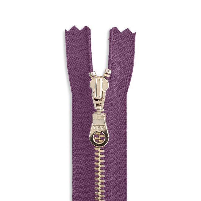 YKK Metal Zipper - Boysenberry with Antique Brass Donut Pull