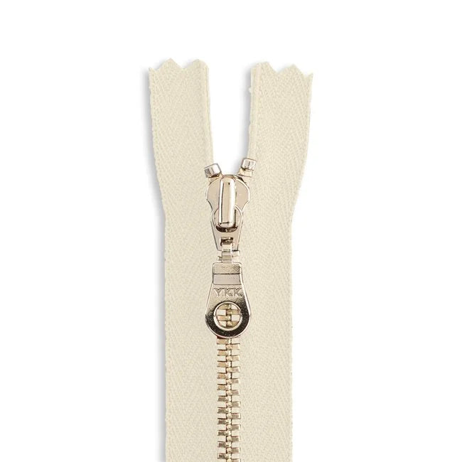 YKK Metal Zipper - Ivory with Nickle Donut Pull