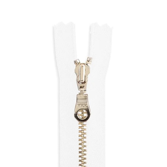 YKK Metal Zipper - White with Nickle Donut Pull