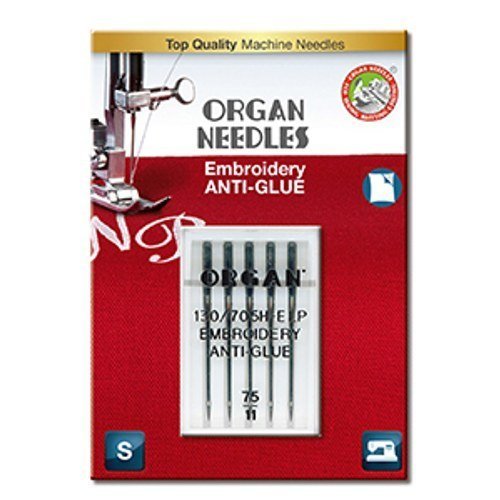 Organ Embroidery Anti-Glue Needles - Size 11/75  - Pkg of 5