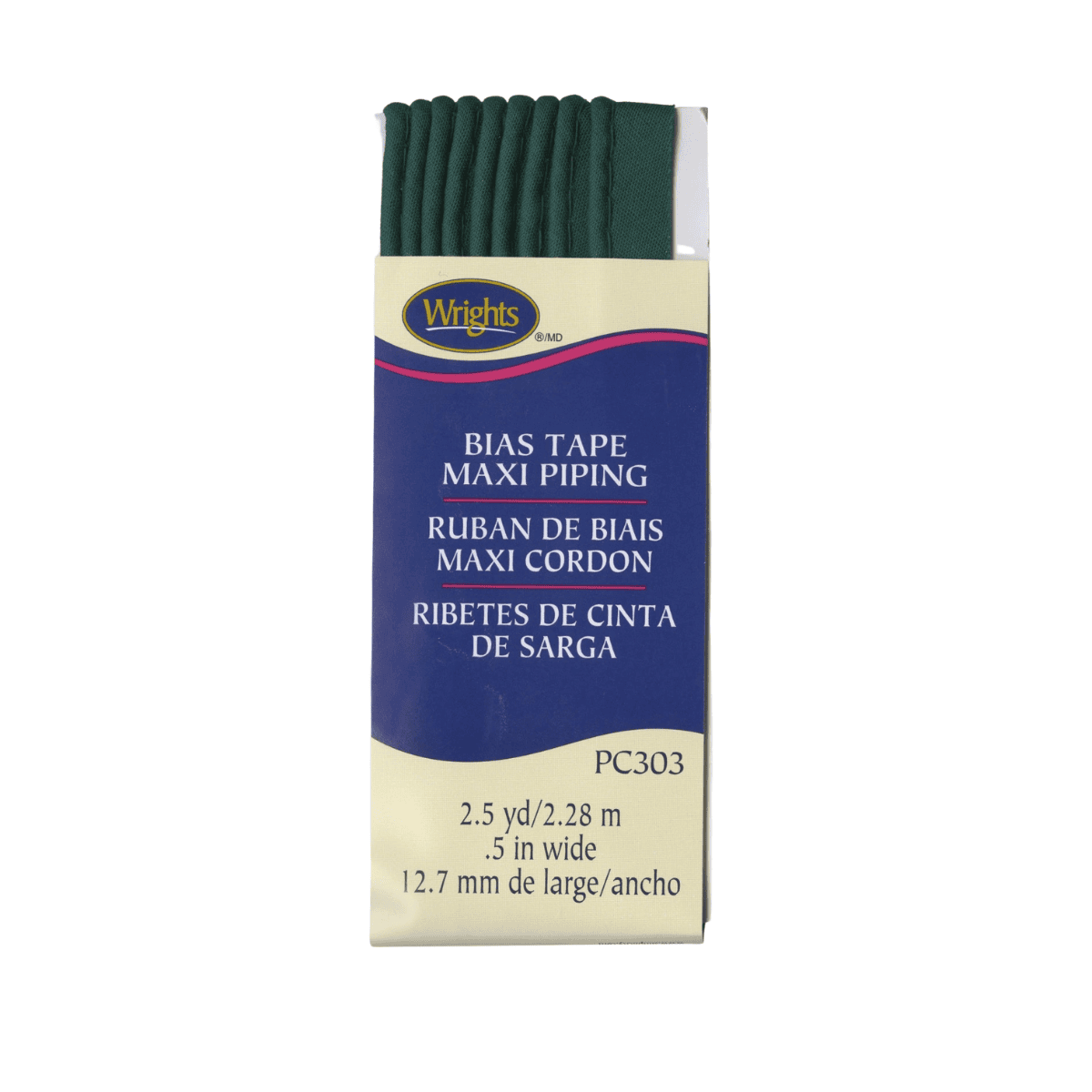 Wrights Bias Tape Maxi Piping - 1/2" by 2-1/2 yds - Jungle Green