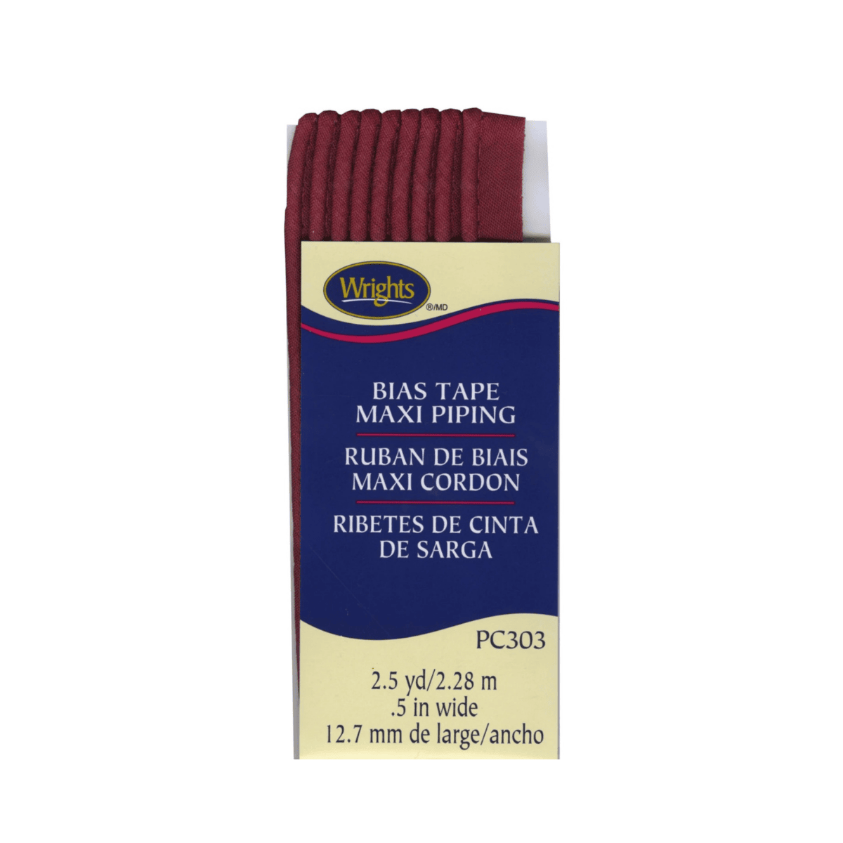 Wrights Bias Tape Maxi Piping - 1/2" by 2-1/2 yards - Berry