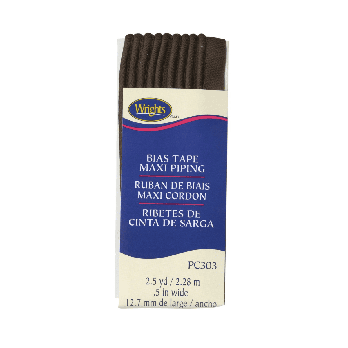 Wrights Bias Tape Maxi Piping - 1/2" by 2-1/2 yards - Seal Brown