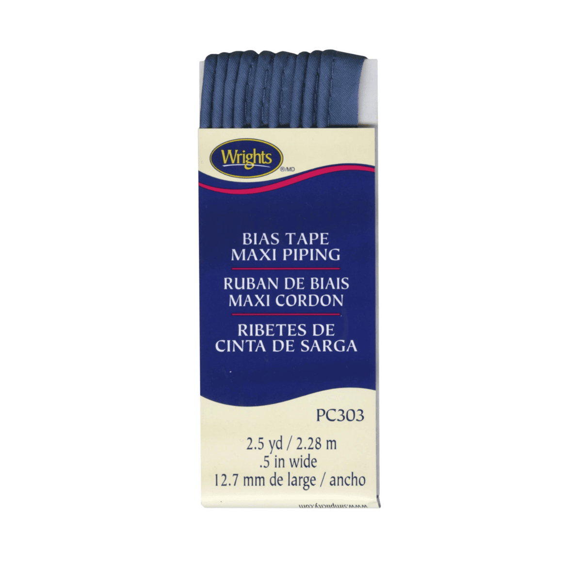 Wrights Bias Tape Maxi Piping 1/2" by 2-1/2 yds Stone Blue