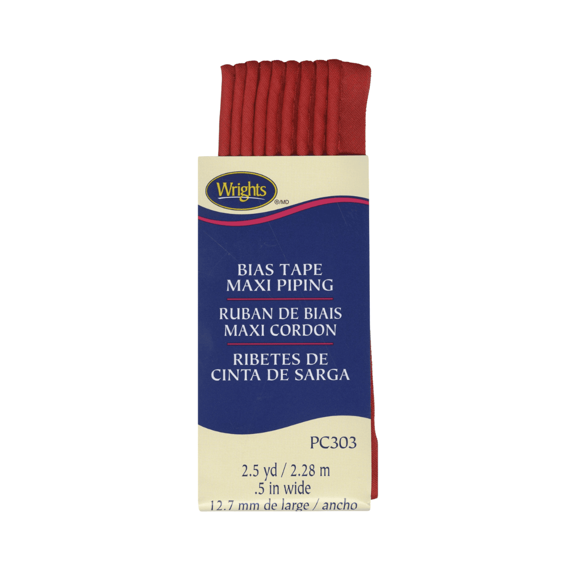 Wrights Bias Tape Corded Piping 1/2" wide by 2-1/2 yards Red