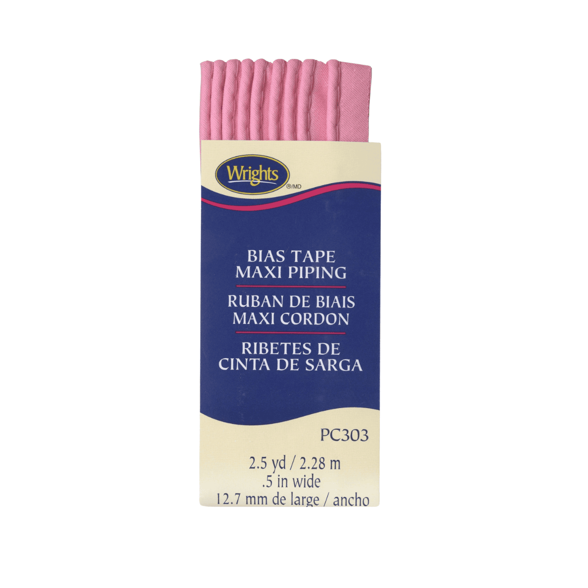 Wrights Bias Tape Corded Piping 1/2" wide 2.5 yards Pink