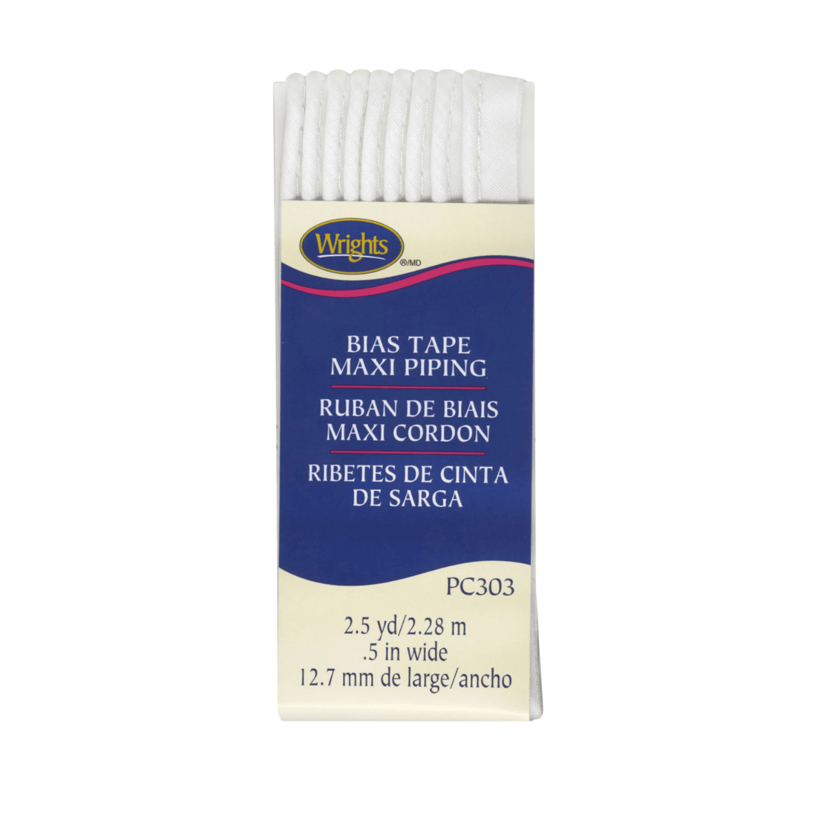 Wrights Bias Tape Corded Piping 1/2" by 2-1/2 yards -White