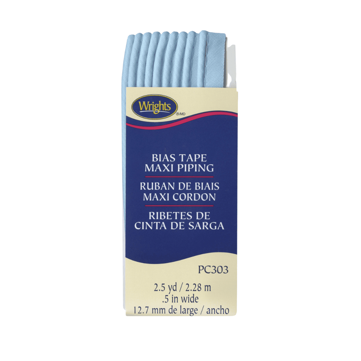 Wrights Bias Tape Maxi Piping - 1/2" by 2-1/2 yards Light Blue