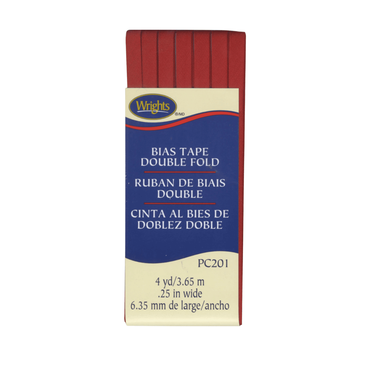 Wrights Double Fold Bias Tape - Red - 1/4" x 4 yds