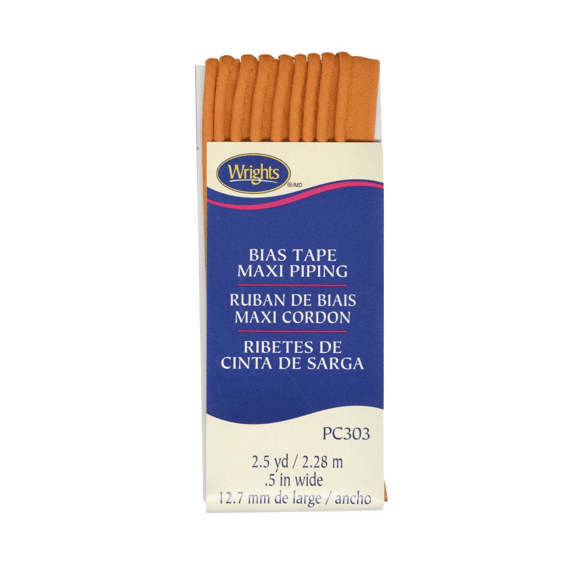 Wrights Bias Tape Corded Piping - 1/2" wide by 2-1/2 yards - Carrot