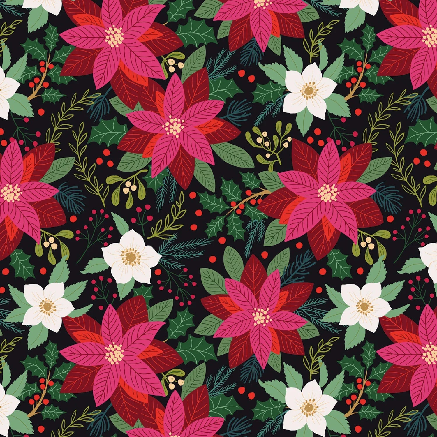 All is Bright - Poinsettia - Black